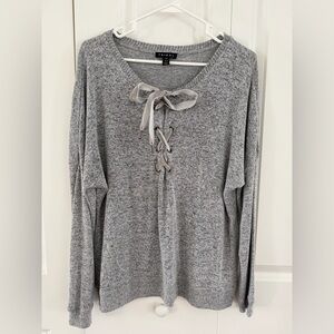 Tribal Heather Gray Ladies Lace-Up Sweater